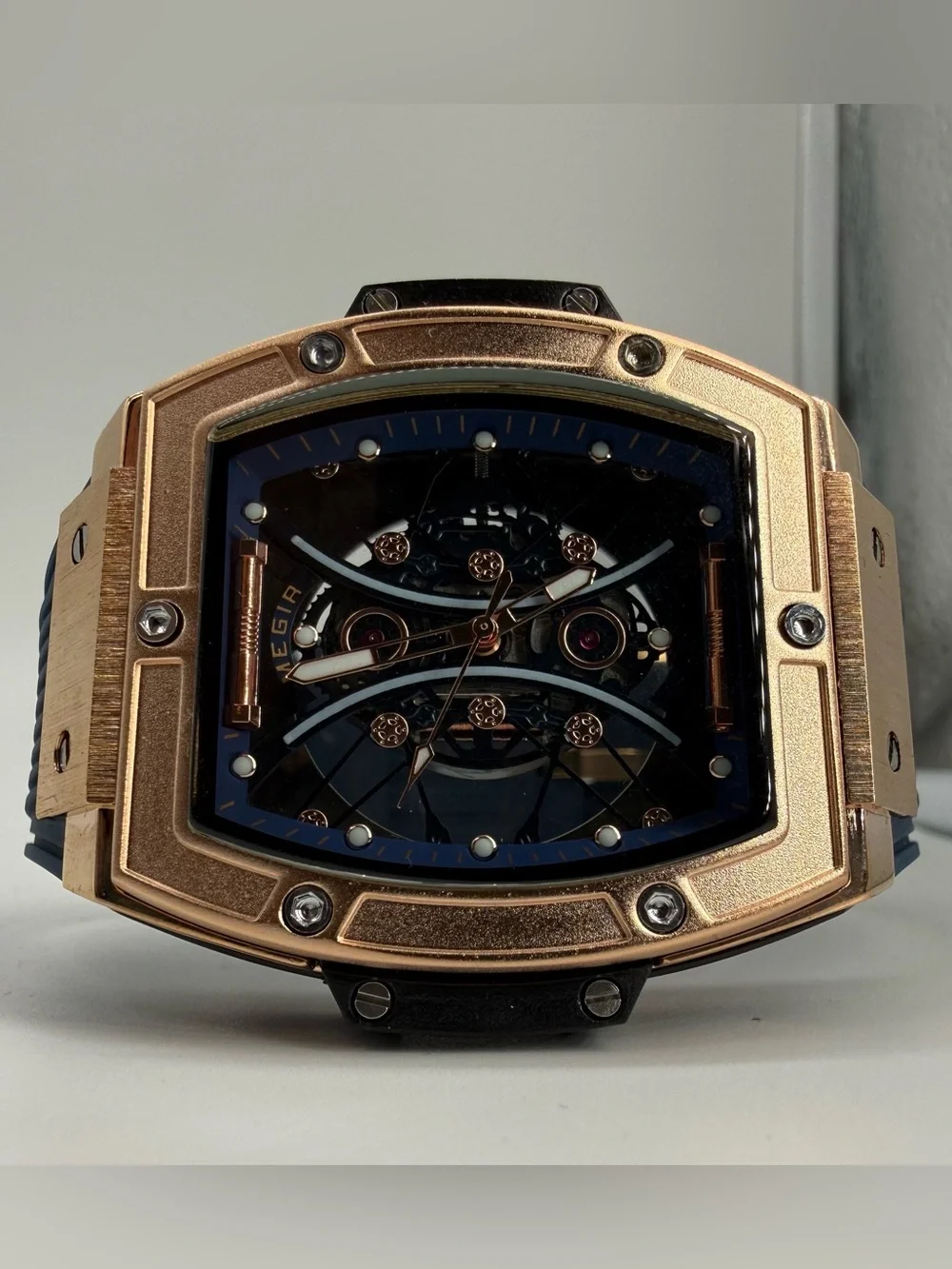 Lucky Fours Summit Midnight Rose MEGIR M8109 Rose Gold Blue Men’s Watch